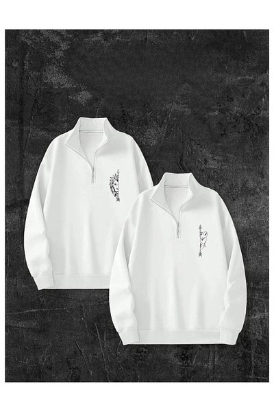 Massgai Lion &Apos; S Sweatshirts Design - Double Combination, Half Zipper, Oversize Sweatshirt Set of 2