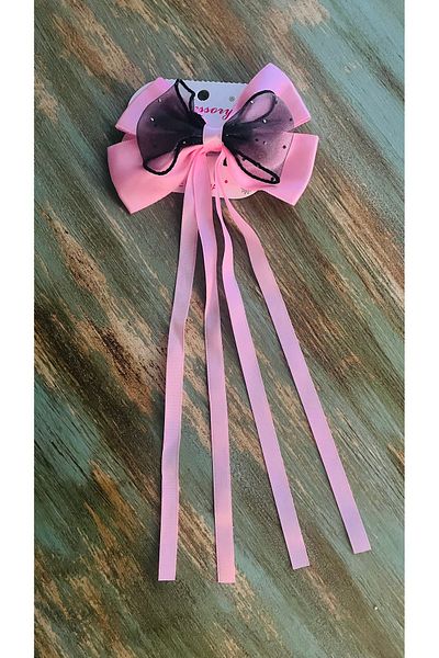 Bright3 Clip-On Double Satin Bow Rhinestone Tulle Detailed Hairpin Mother Daughter Combination Engagement Wedding Valentine's Day