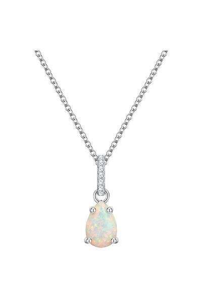 Glanzstücke München Silberhalskette Kette mit Anhänger Sterling Silber Opal (synth.)