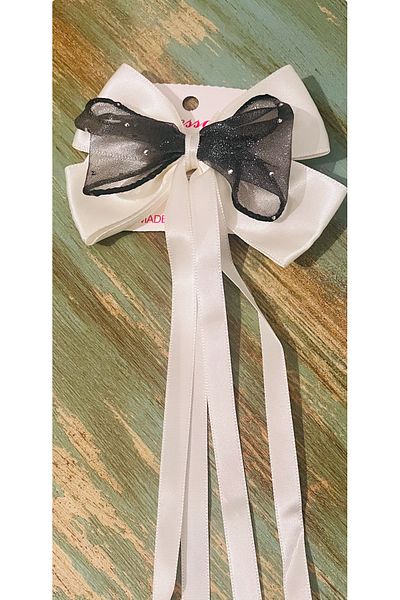 Bright3 Clip-On Double Satin Bow Rhinestone Tulle Detailed Hairpin Mother Daughter Combination Engagement Wedding Valentine's Day