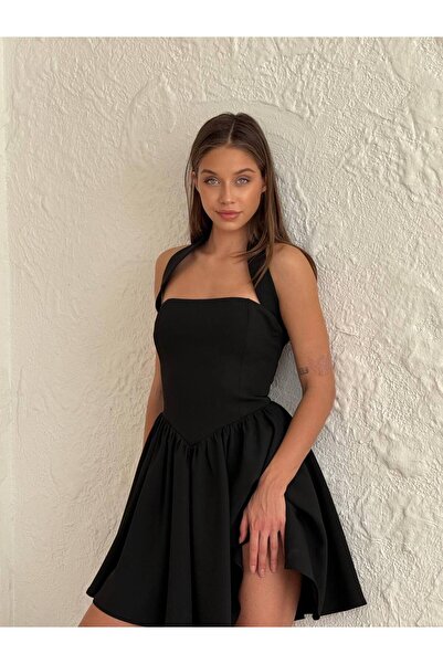 BEAUTY FASHİON فستان سهرة نسائي بحاشية مكشكشة ورقبة من القماش - فستان سهرة وح...