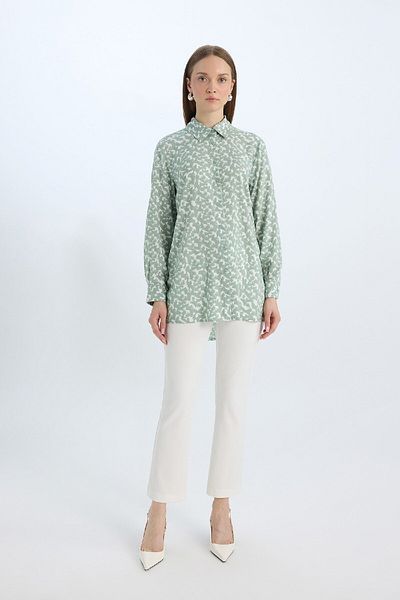 DeFacto Gemustertes, langärmliges Tunika-Shirt mit normaler Passform – Z5833AZ25SP