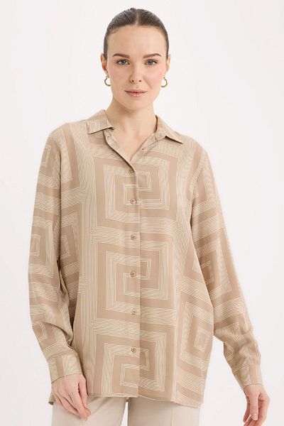 DeFacto Gemusterte Langarm-Shirt-Tunika mit lockerer Passform – T0609AZ25SP