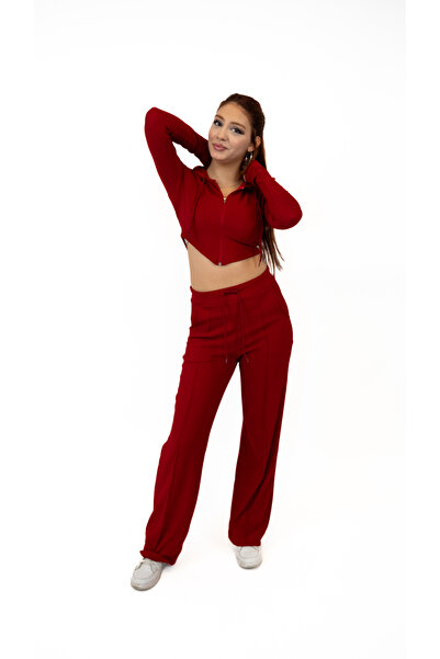 Butic Burgundy Ottoman Sweat Stitching Tracksuit Set