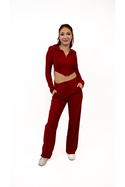 Butic Burgundy Ottoman Sweat Stitching Tracksuit Set