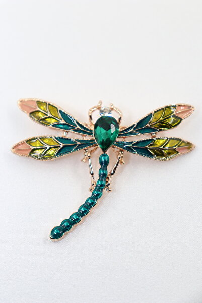 KEEBA Değişimin tılsımı Yusufçuk broş zümrüt tonlu kristal taşlı gold unisex ...