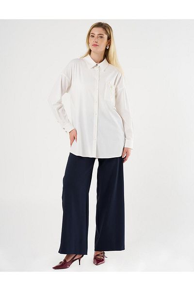 Kayra Ecru Tunic - Πουκάμισο με λαιμόκοψη και λεπτομέρεια με κορδόνια