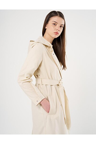 Kayra Kuşaklı Uzun Trençkot Krem
