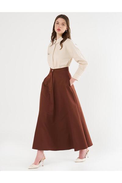 Kayra Dikiş Detaylı Çan Etek Kahve