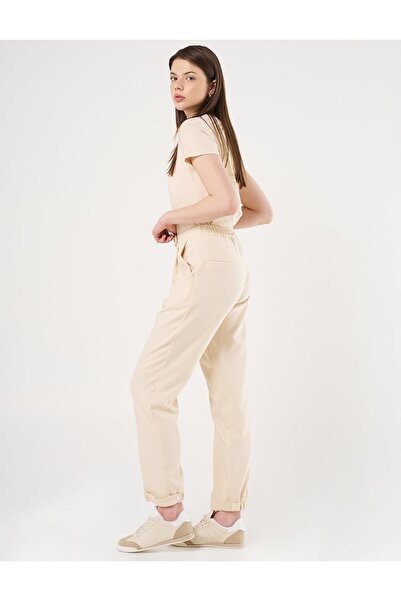 KYR Cream Colored Carrot Cut Elastic Trousers