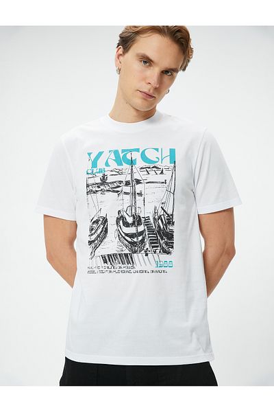 Koton White Men's Marine Printed T-Shirt
