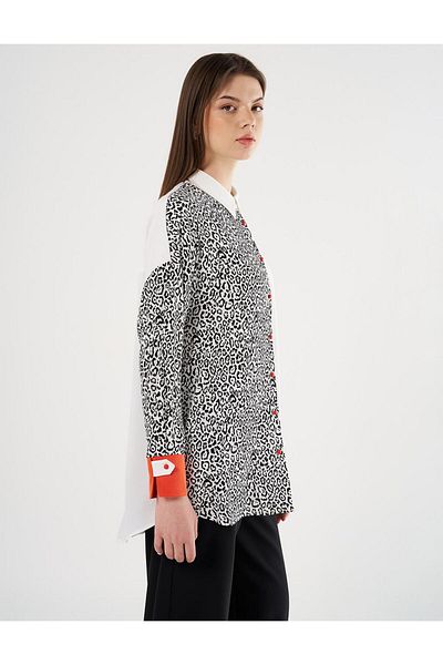 Kayra Tunica asimetrica - imprimeu leopard, alb optic