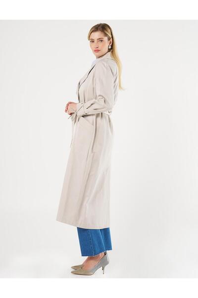 Kayra Düğmeli Kruvaze Trençkot Taş