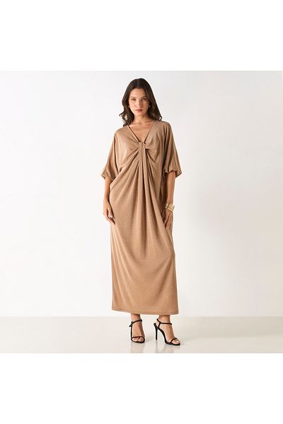 Iconic Textured Kaftan Dress With V-neck And Drape Detail