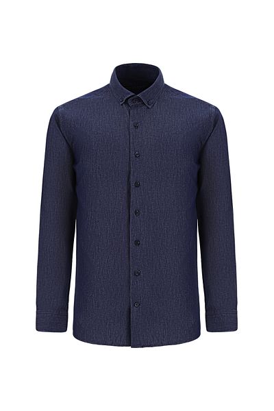 Abdullah Kiğılı Slim Fit Denim Cotton Shirt - Long Sleeve