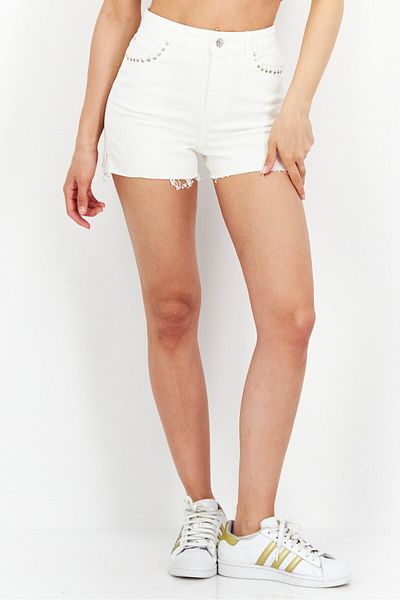 Guess Women Regular Fit Solid Basic Denim Shorts, White