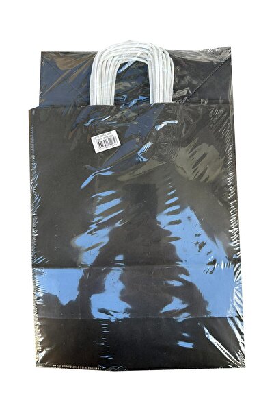 omeyva Büküm Saplı Kraft Kağıt Çanta Karton Hediyelik Poşet Torba - Siyah - 18x24 Cm. - 25 Adetlik Paket