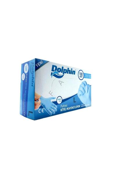 Dolphin Tek Kullanımlık Lateks Mavi Pudrasız Nitril Muayne Eldiveni Large Büy...
