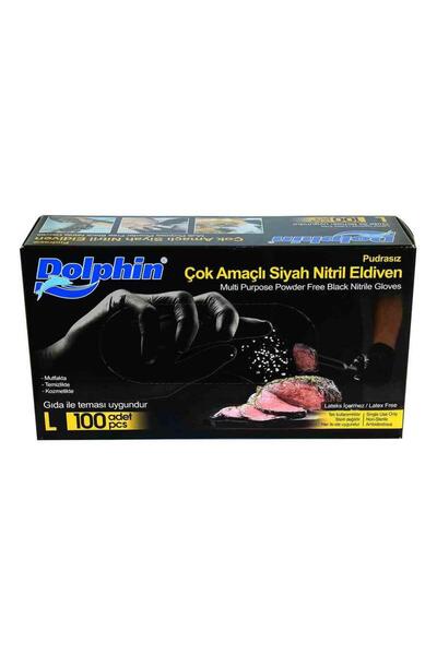 Dolphin Tek Kullanımlık Lateks Siyah Pudrasız Nitril Muayne Eldiveni Large Bü...