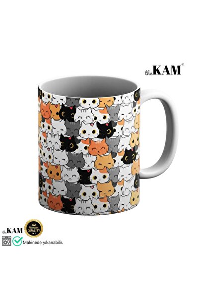 thekam كوب قطة متعدد الألوان (طباعة قطة - كوب من البورسلين عالي الجودة)