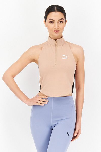 Puma Béžové dámske tričko T7 s polovičným zipsom a vysokým golierom