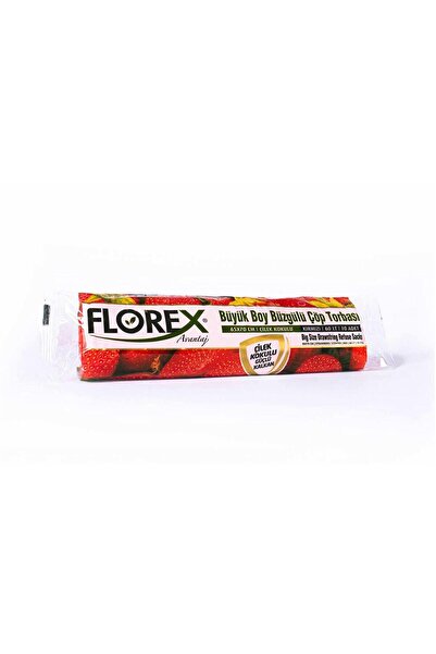 Florex 60 Litre Büzgülü Çilek Kokulu Kırmızı Çöp Torbası Poşeti / 65 x 70 Cm....