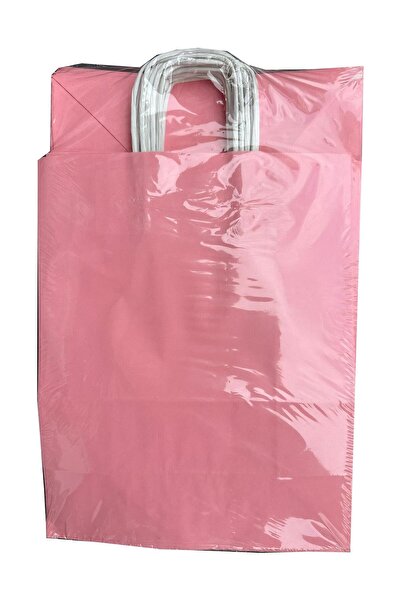 omeyva Büküm Saplı Kraft Kağıt Çanta Karton Hediyelik Poşet Torba - Pembe - 31x41 Cm. - 25 Adetlik Paket