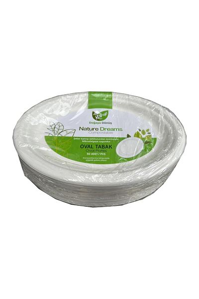 Roll-Up طبق بيضاوي من الورق المقوى البيئي للاستعمال مرة واحدة - 20x26 سم- عبوة واحدة تحتوي على 50 قطعة