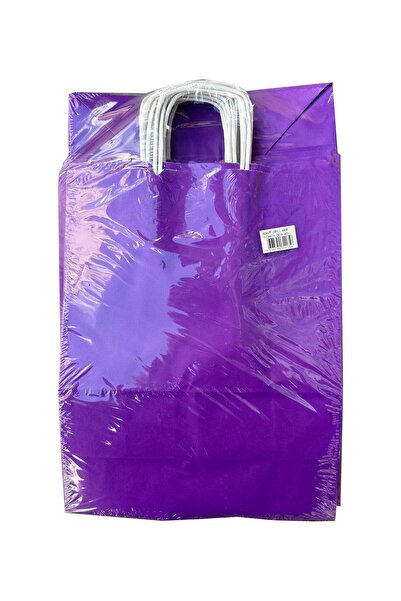 omeyva Büküm Saplı Kraft Kağıt Çanta Karton Hediyelik Poşet Torba - Mor - 18x24 Cm. - 25 Adetlik Paket
