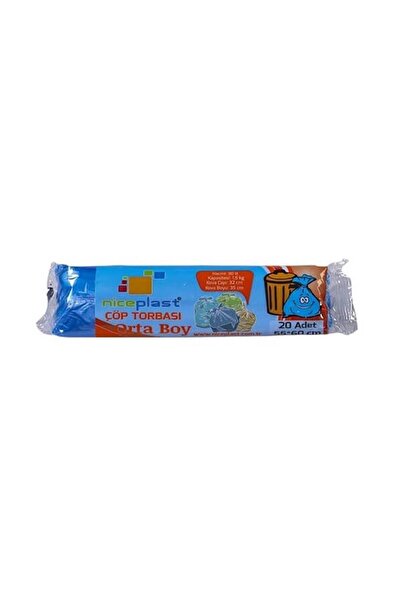 Niceplast Mavi Orta Boy 55x60 Cm. 30 Litre Çöp Torbası Poşeti - 20 Adetlik 10 Rulo