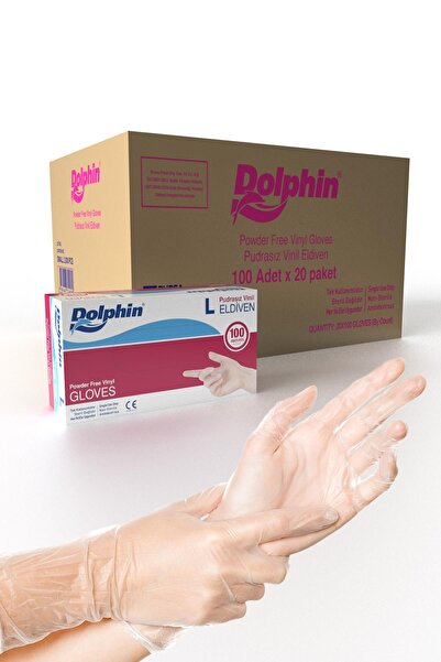 Dolphin Pudrasız Vinil Vinyl Tek Kullanımlık Eldiven Şeffaf Large Büyük Boy -...