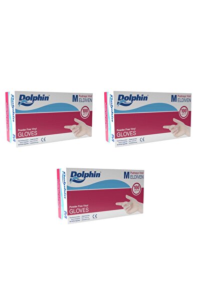 Dolphin Pudrasız Vinil Vinyl Tek Kullanımlık Eldiven Şeffaf Medium Orta Boy - 100'lü 3 Paket