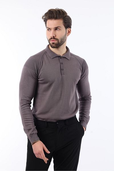 Madmext Dark Gray Polo Neck Textured Long Sleeve Sweater E7264