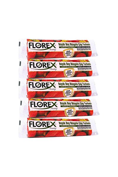 Florex 60 Litre Büzgülü Çilek Kokulu Çöp Torbası Poşeti / 65 x 70 Cm. - 10x5 Rulo / Paket