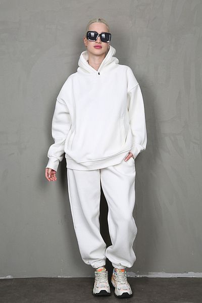 Madmext Ecru Hooded Oversize Women's Tracksuit Set Mg1905