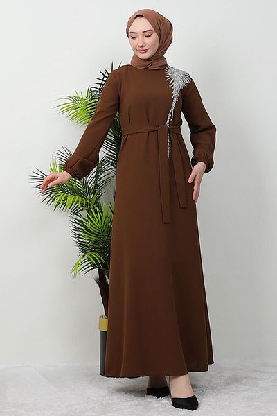 GİZ AGİYİM Φόρεμα Sinem Hijab σε καφέ χρώμα