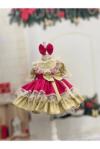 Nissa فستان بناتي من الدانتيل الوردي النابض بالحياة