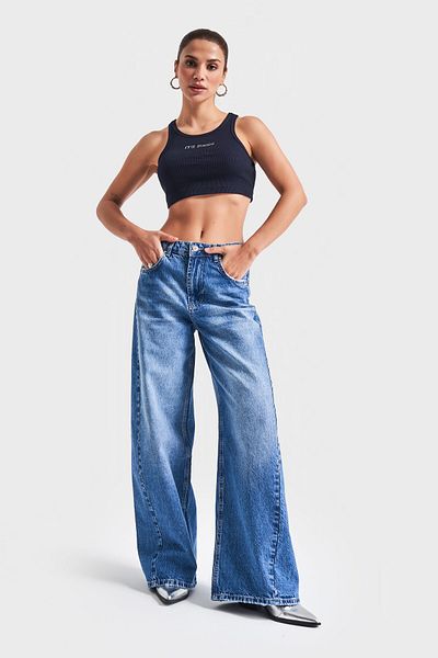 its basic Blugi de damă Blue Palazzo Fit Denim Color - 100% Denim Koton 2S54