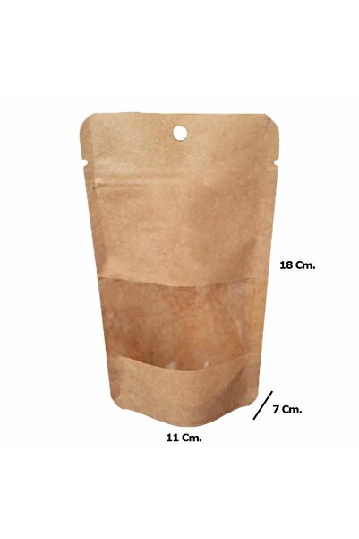 DOYPACK Pencereli Kraft Delikli Kilitli Kese Kağıdı - Küçük Boy - 11x18x7 Cm. - 20 Adetlik 1 Paket