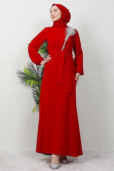 GİZ AGİYİM Red Sinem Hijab Dress