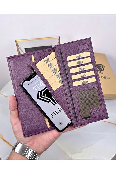 Fil Deri With Phone Compartment - Genuine Leather - Magnetic - Multi-Compartment - Wallet and Card Holder Tumbled Leather 2047