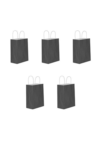 omeyva Büküm Saplı Kraft Kağıt Çanta Karton Hediyelik Poşet Torba - Siyah - 18x24 Cm. - 5 Adetlik Paket