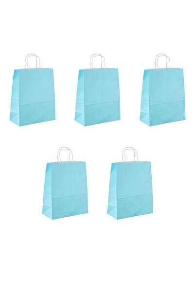 omeyva Büküm Saplı Kraft Kağıt Karton Hediyelik Çanta Poşet Torba - Mavi - 25...