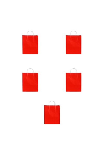 omeyva Büküm Saplı Kraft Kağıt Çanta Karton Hediyelik Poşet Torba - Kırmızı -...