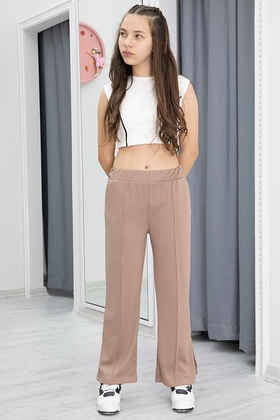Cansın Mini Brown Wide Leg Slit Girl's Trousers 20285