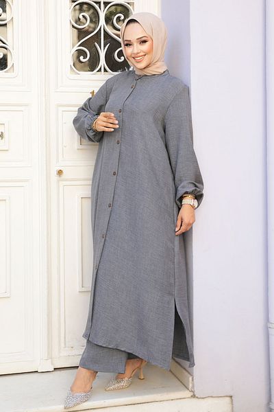 Neva Style طقم حجاب مدخن مزدوج - زر، 19017FU