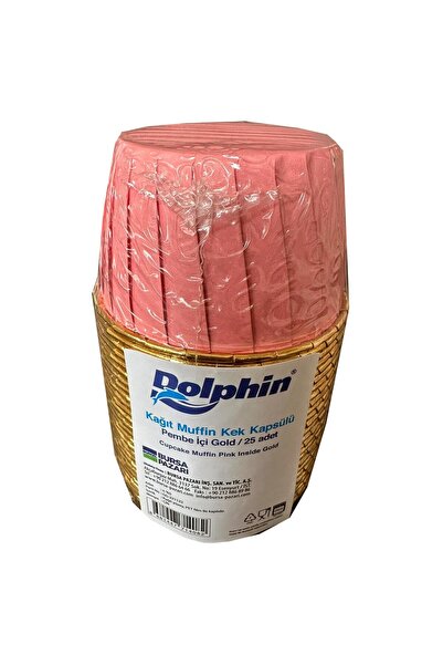 Dolphin Muffin Kağıt Karton Altın Pembe Desenli Cupcake Kek Kalıbı Kapsülü Ka...
