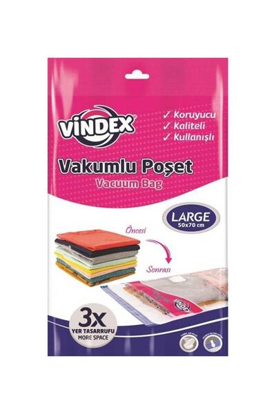Vindex Vakumlu Giyisi Yastık Yorgan Saklama Torbası Poşeti Hurç - Large - 50x...