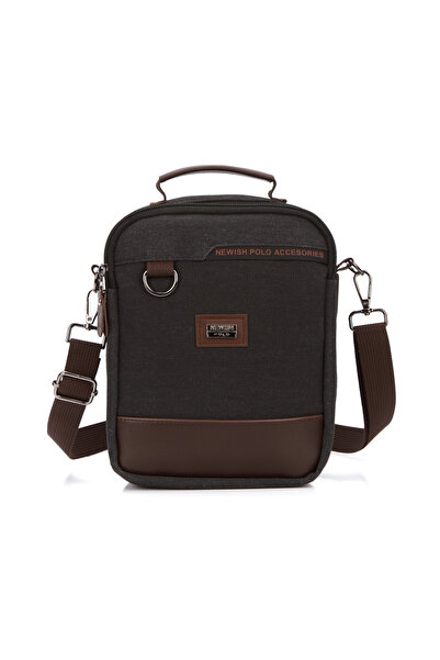 Newish Polo Ανδρική τσάντα χειρός και ώμου από μαύρη πάνινη ύφασμα