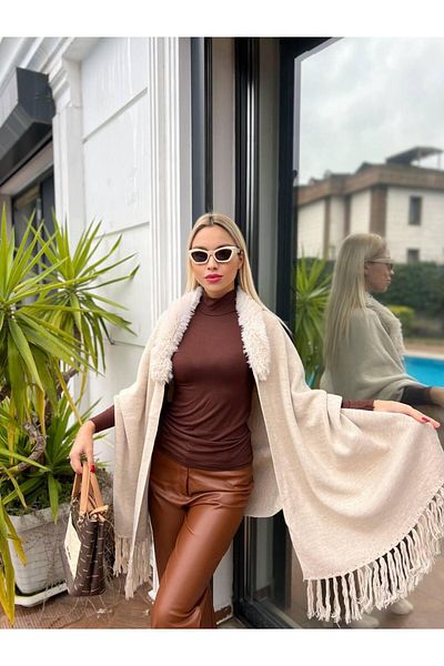 For Angels Cardigan șal tricot cu guler de blană